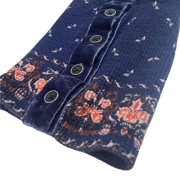 Sundance Waffle Knit Top Large Velvet Cuff Purple Floral Thermal Boho Prairie - Picture 3 of 12